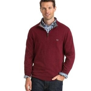 Vineyard Vines Mens XL 1/4 Zip Cotton Pullover Sweater Burgundy Red Heather
